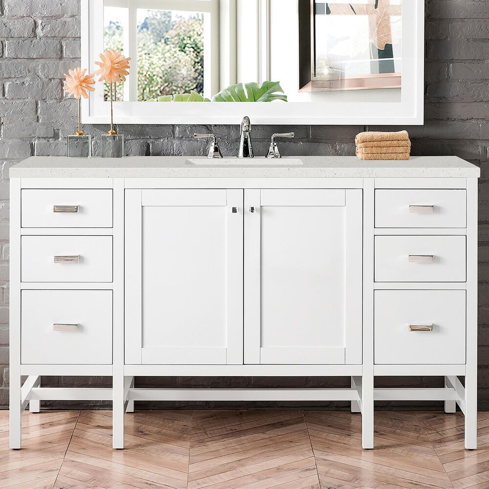James Martin Vanities Addison 60&quot; Single Bathroom Vanity in Glossy White with 3 cm Lime Delight Quartz Top and Rectangular Sink, , large