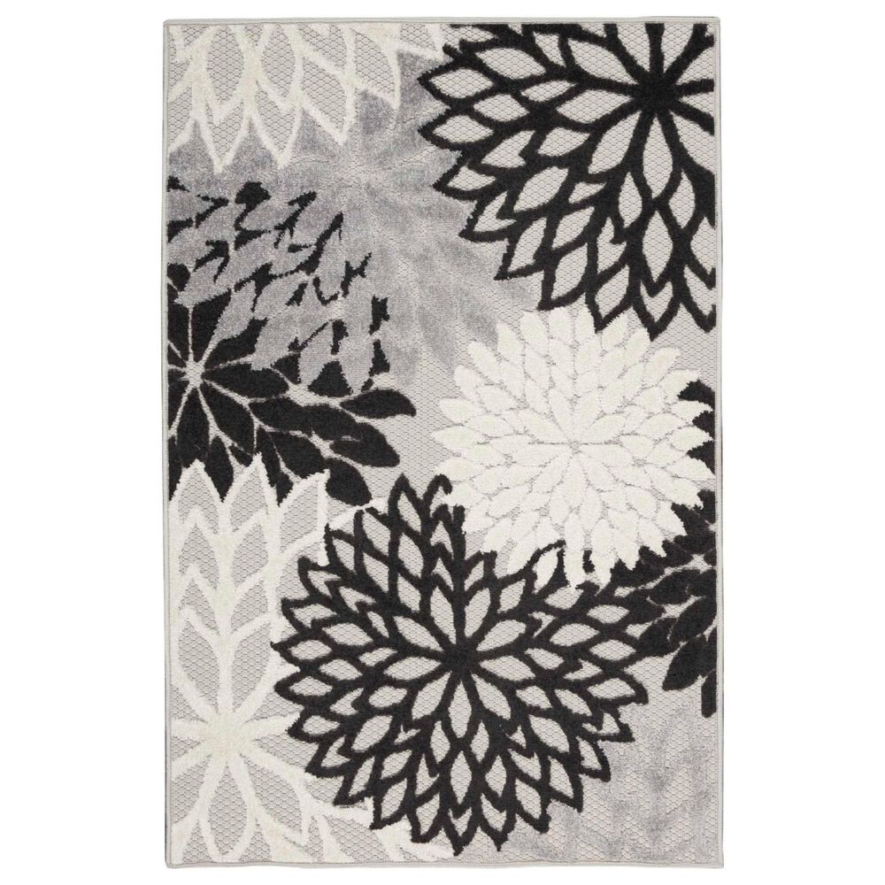 Nourison Aloha Floral 3" x 5" Black and White Indoor/Outdoor Area Rug, , large