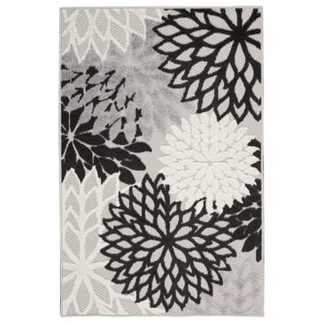 Nourison Aloha Floral 3" x 5" Black and White Indoor/Outdoor Area Rug, , large