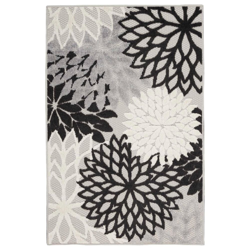 Nourison Aloha Floral 3" x 5" Black and White Indoor/Outdoor Area Rug, , large
