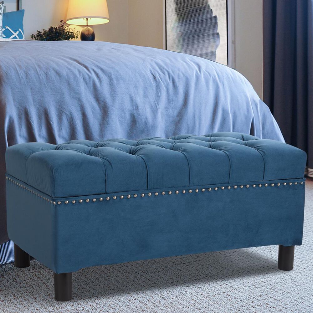 Jennifer Taylor Home Renee Tufted Storage Bench in Satin Teal, , large
