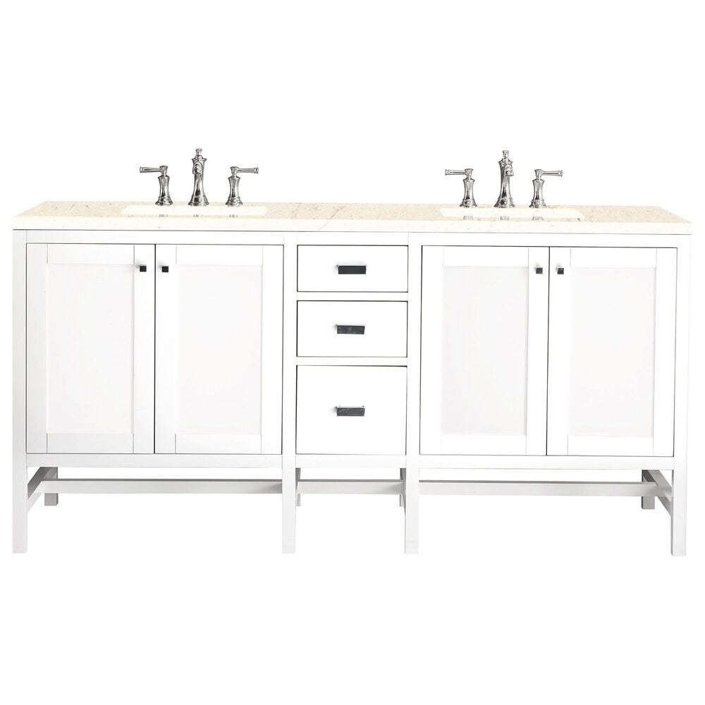 James Martin Vanities Addison 72" Double Bathroom Vanity in Glossy White with 3 cm Eternal Marfil Quartz Top and Rectangular Sinks, , large