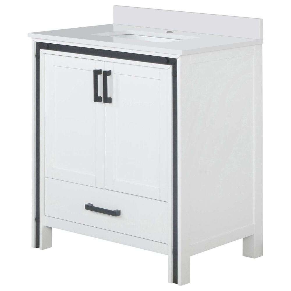 Lexora Home Ziva 30" Single Bathroom Vanity in White with 2 cm White Cultured Marble Top and Rectangular Sink, , large