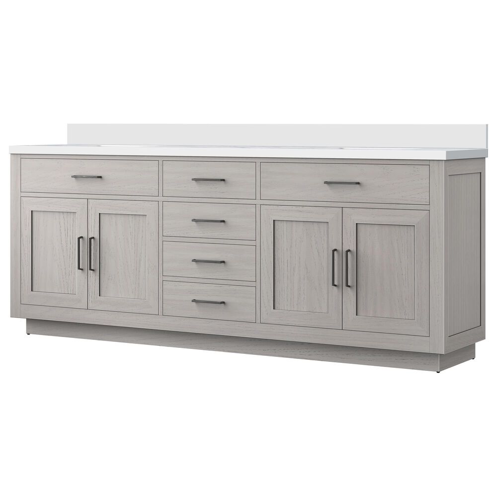 Lexora Home Abbey 84" Double Bathroom Vanity in White Oak with 2 cm White Quartz Top and Rectangular Sinks, , large