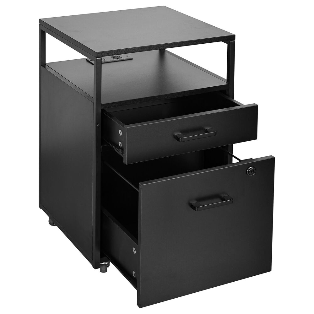 Rta Products Llc Modern Rolling File Cabinet with USB Charging Ports and Power Outlet in Black, , large