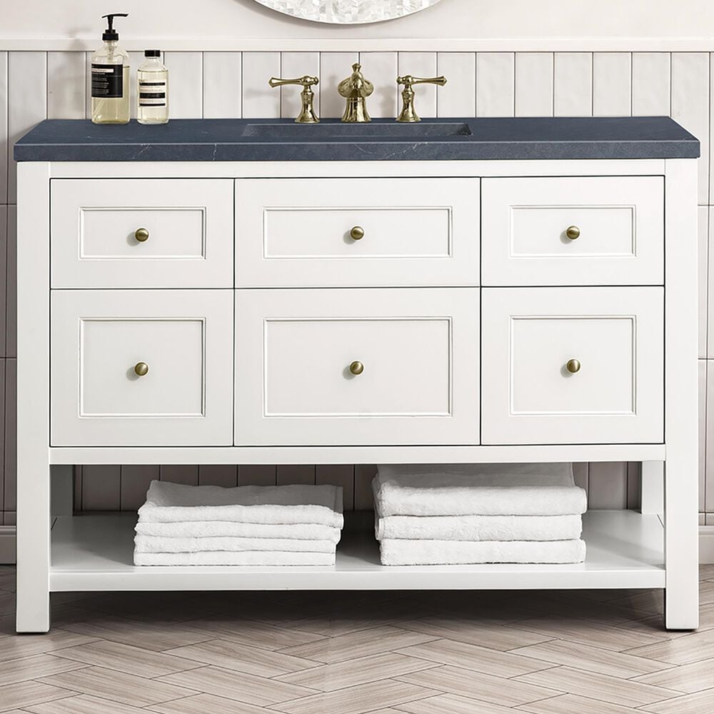 James Martin Breckenridge 48&quot; Single Bathroom Vanity in Bright White with 3 cm Charcoal Soapstone Quartz Top and Rectangular Sink, , large