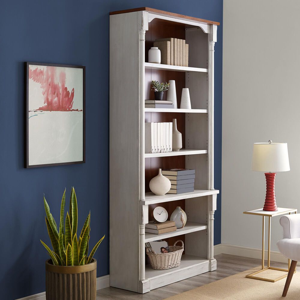 Wycliff Bay Durham 6-Shelf Bookcase in Weathered White and Cherry, , large