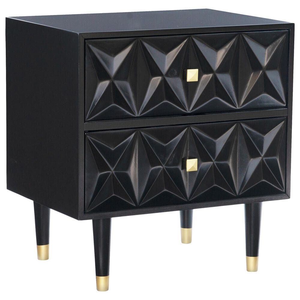 Linon Home Decor Geo 2-Drawer Texture Nightstand in Black and Gold, , large