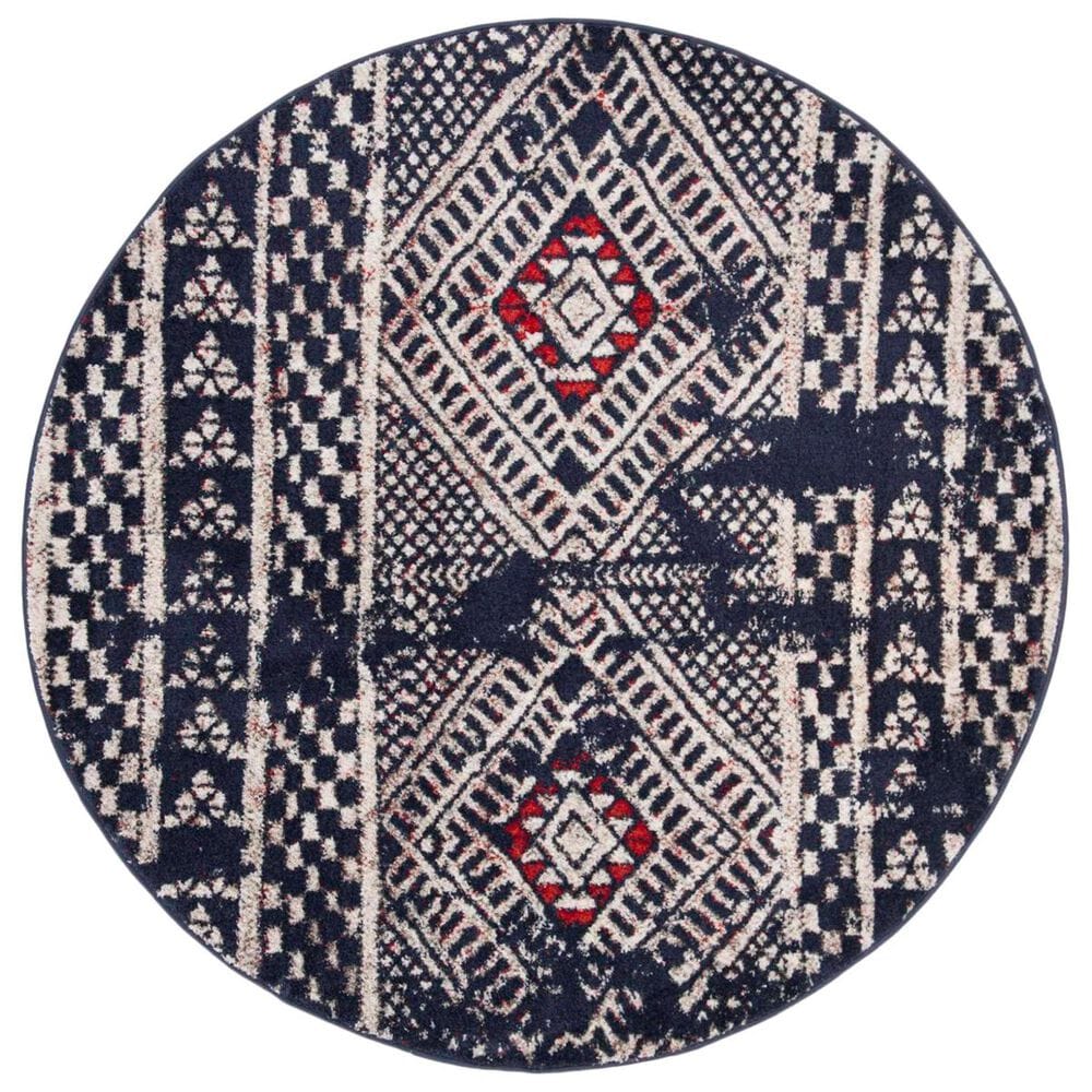 Safavieh Adirondack ADR202N 6" Round Vintage Navy and Light Grey Area Rug, , large