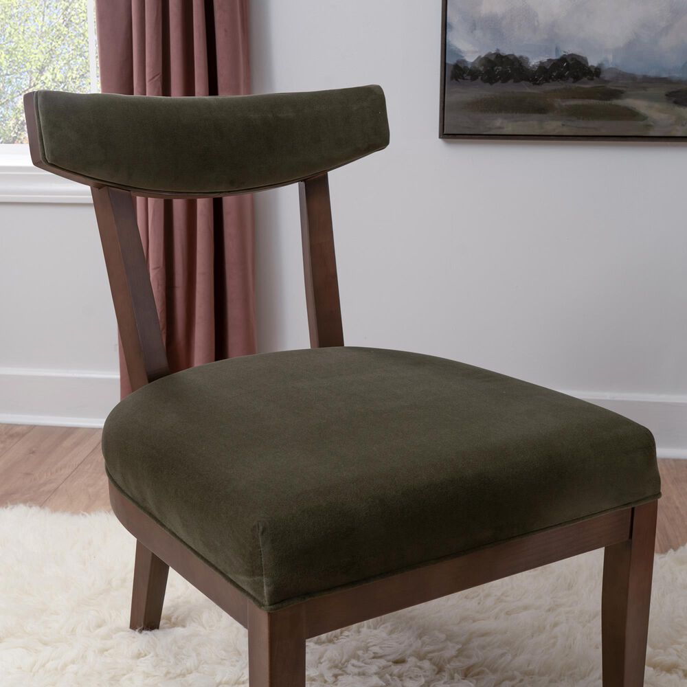 Linon Home Decor Ballard Side Chair with Green Cushion in Warm Maple Truffle, , large