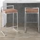 LumiSource Fuji 30" Stacker Bar Stool with Brown Cowboy Upholstery in Stainless Steel (Set of 2), , large