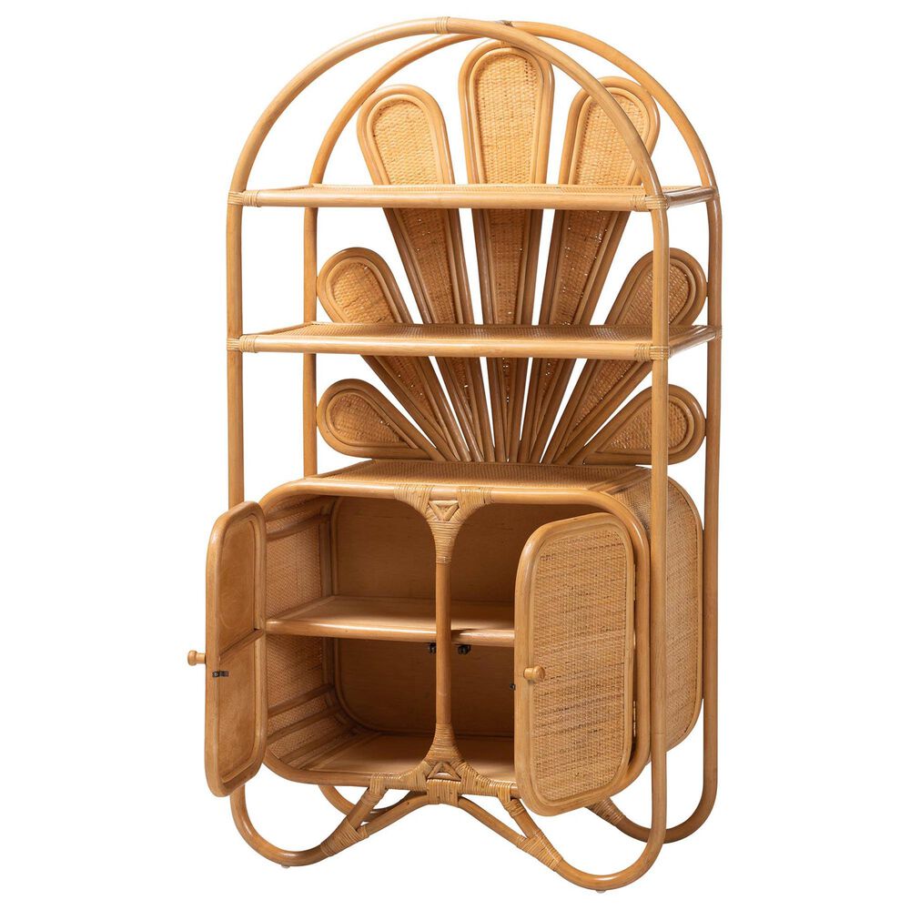 Baxton Studio Noreen 2-Door Cabinet with Hutch in Light Honey, , large