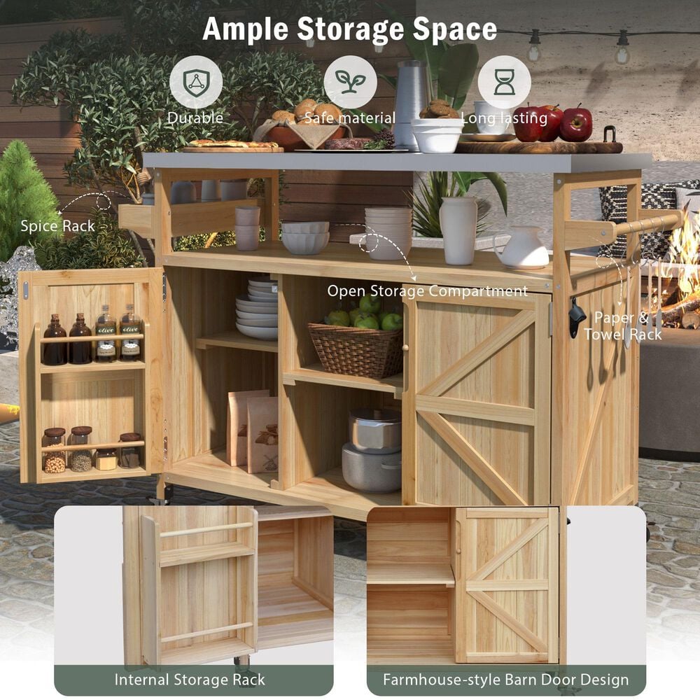 HOMLUX 50" Outdoor Kitchen Island in Natural and Stainless Steel, , large