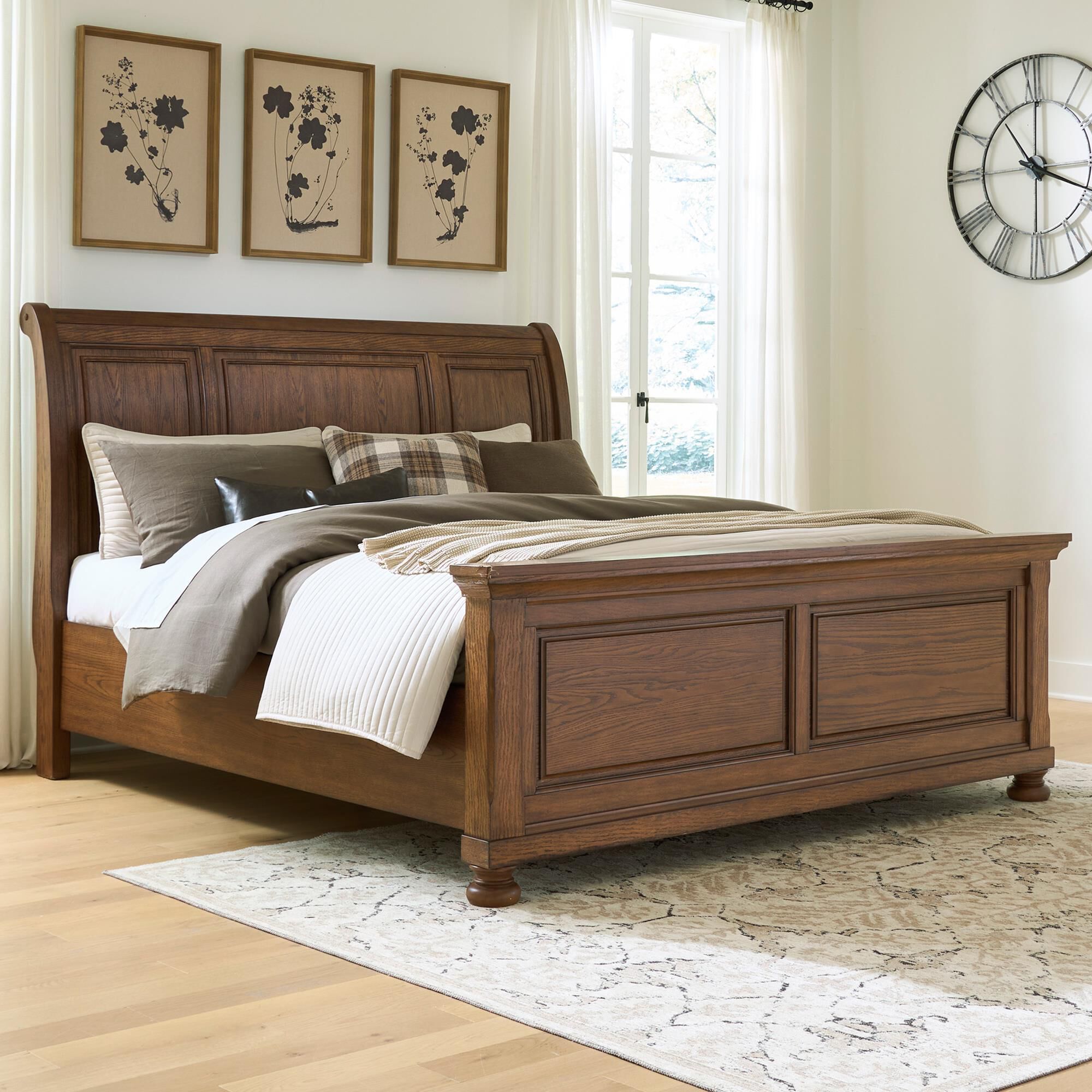 Ashley Zackaryn King Sleigh Bed in Warm Brown