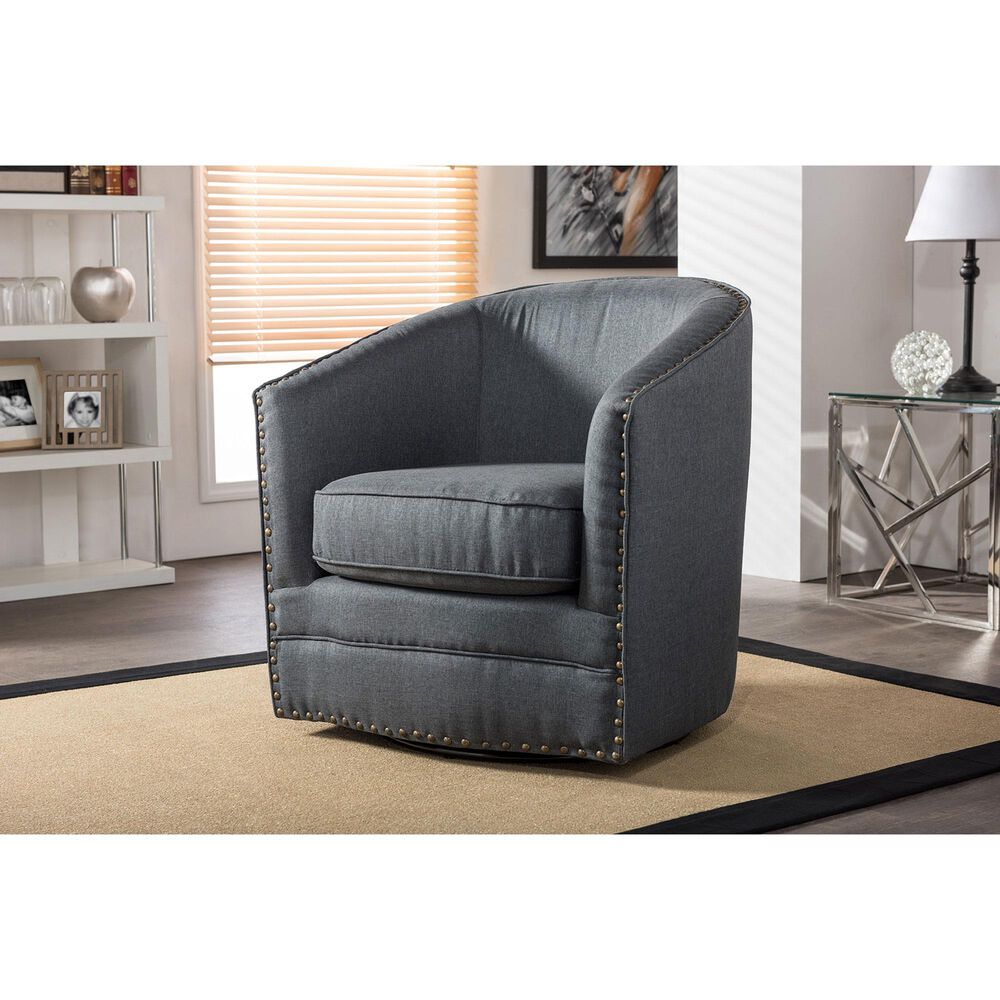 Baxton Studio Porter Swivel Chair in Grey, , large