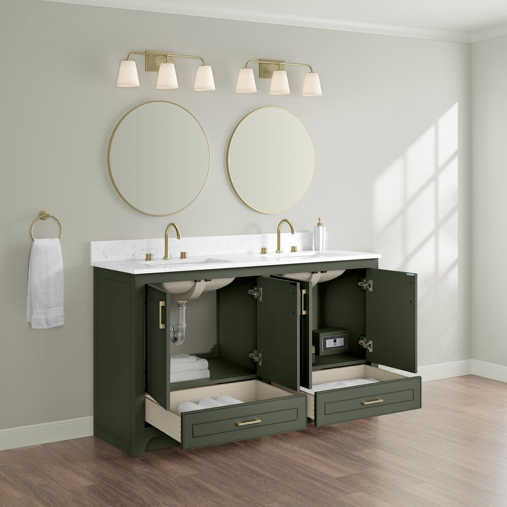 37B Lucerne 60" Double Bathroom Vanity in Deep Olive Green with Marble Top and Backsplash, , large