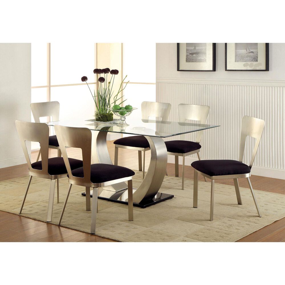 Furniture of America Russell Dining Table in Silver and Black - Table Only, , large