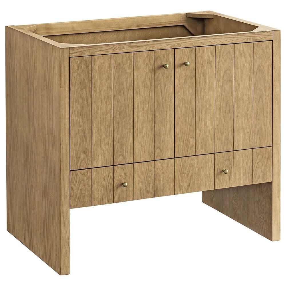 James Martin Vanities Hudson 36&quot; Single Bathroom Vanity in Light Natural Oak with 3 cm Arctic Fall Solid Surface Top and Rectangular Sink, , large