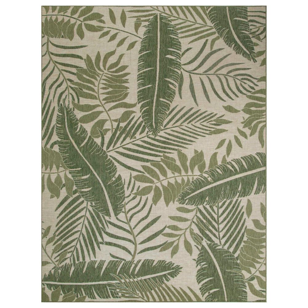 Nourison Garden Oasis GOA02 Ivory and Green 8" x 10" Indoor/Outdoor Area Rug, , large