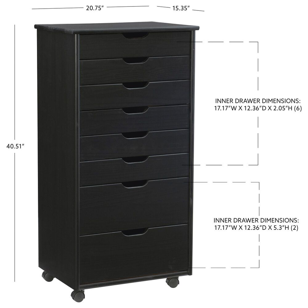 Linon Home Decor Cary 8-Drawer Rolling Cart in Black, , large
