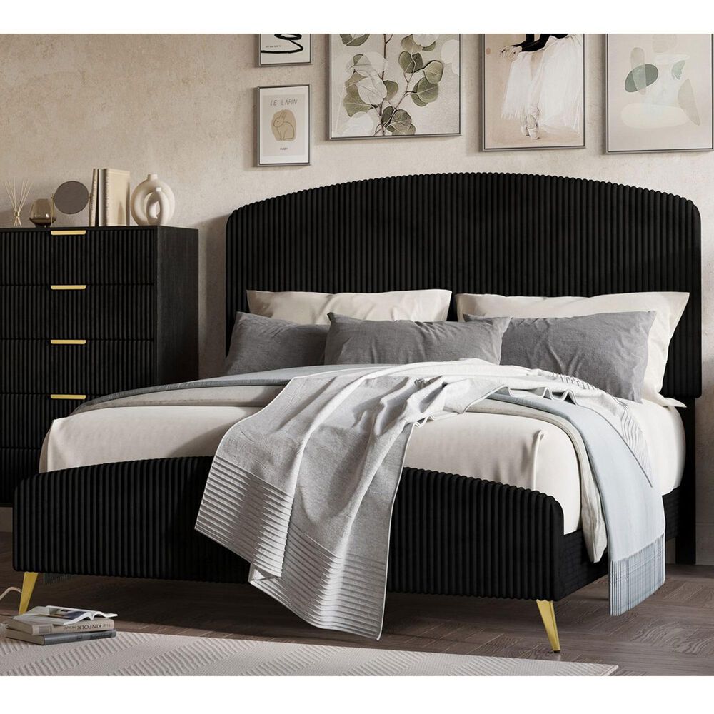 New Heritage Design Kailani Queen Upholstered Bed in Black, , large