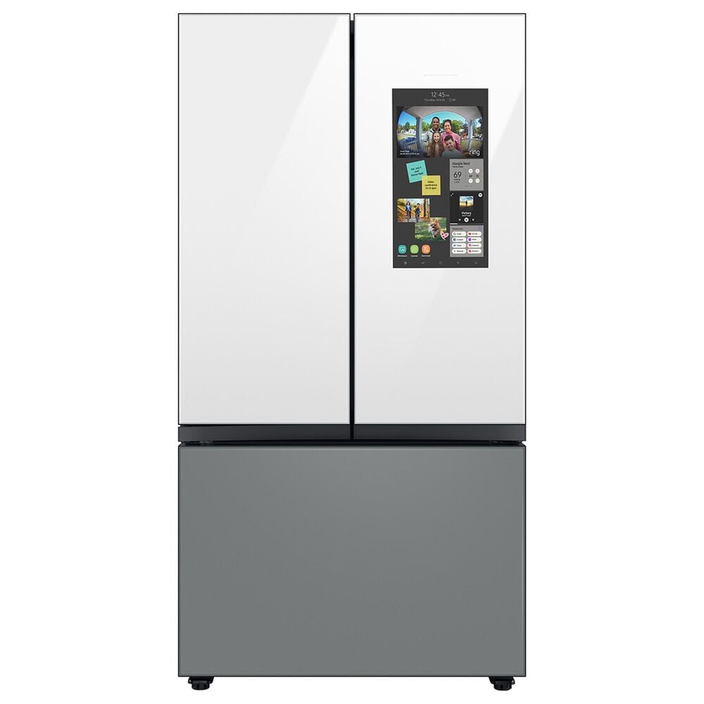Samsung Bespoke Bespoke 30 Cu. Ft. 3-Door French Door Refrigerator - White Glass Top Family Hub Panels and Matte Gray Glass Bottom Panel Included, , large