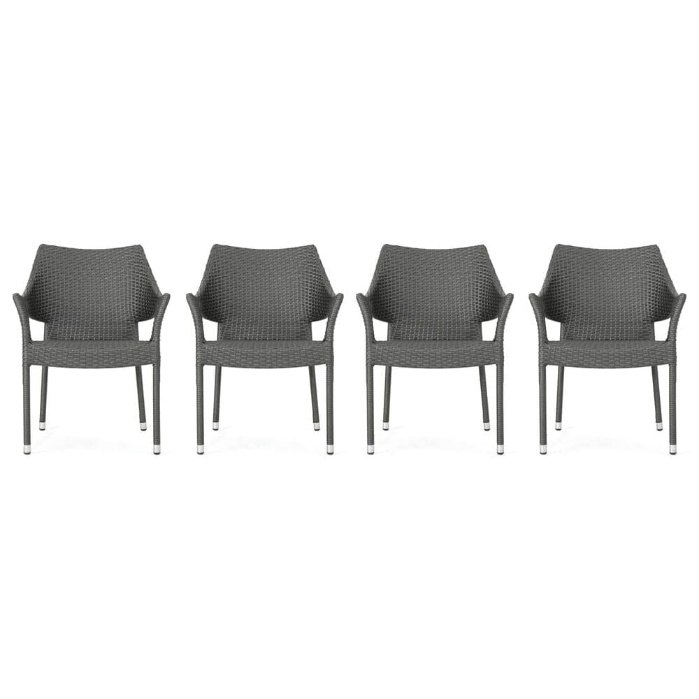 Hearth and Haven Mirage Wicker Stacking Arm Chair in Grey (Set of 4), , large