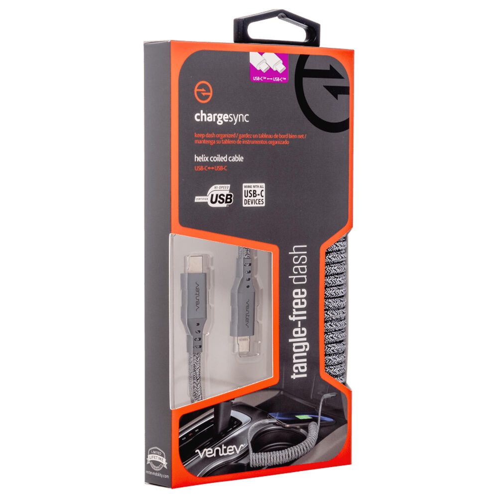 Ventev Chargesync Helix Coiled Usb C To Usb Type C Cable 3ft - Gray, , large
