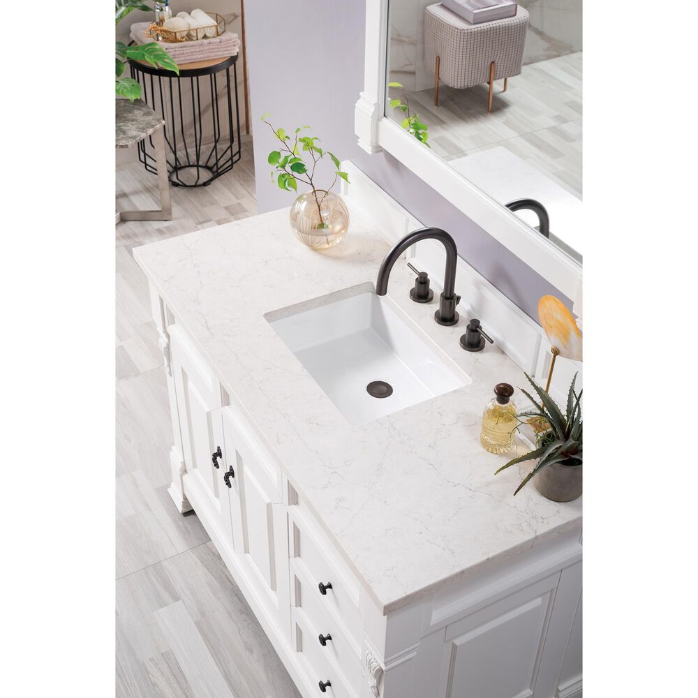 James Martin Vanities Brookfield 48&quot; Single Bathroom Vanity in Bright White with 3 cm Eternal Jasmine Pearl Quartz Top and Rectangle Sink, , large