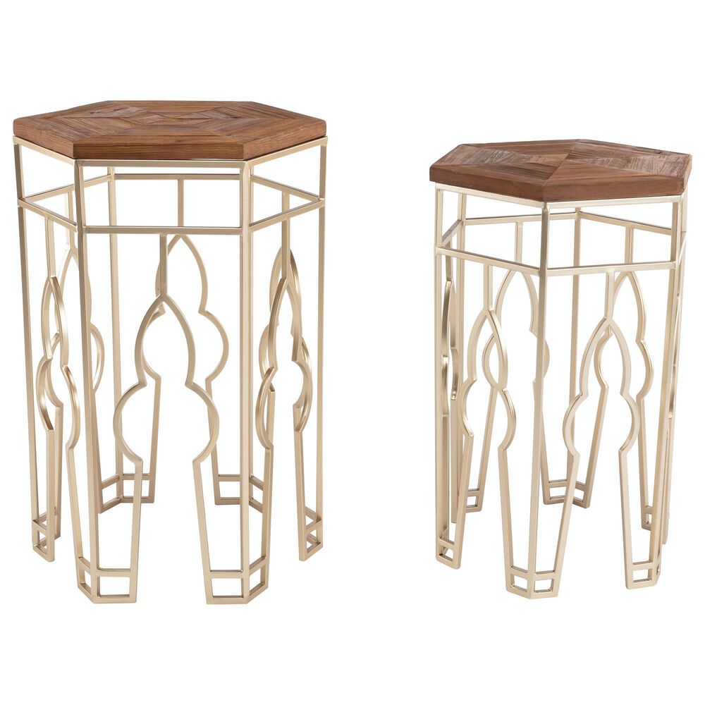 Boraam Industries Genevieve 2-Piece Nesting Table Set in Gold and Natural, , large