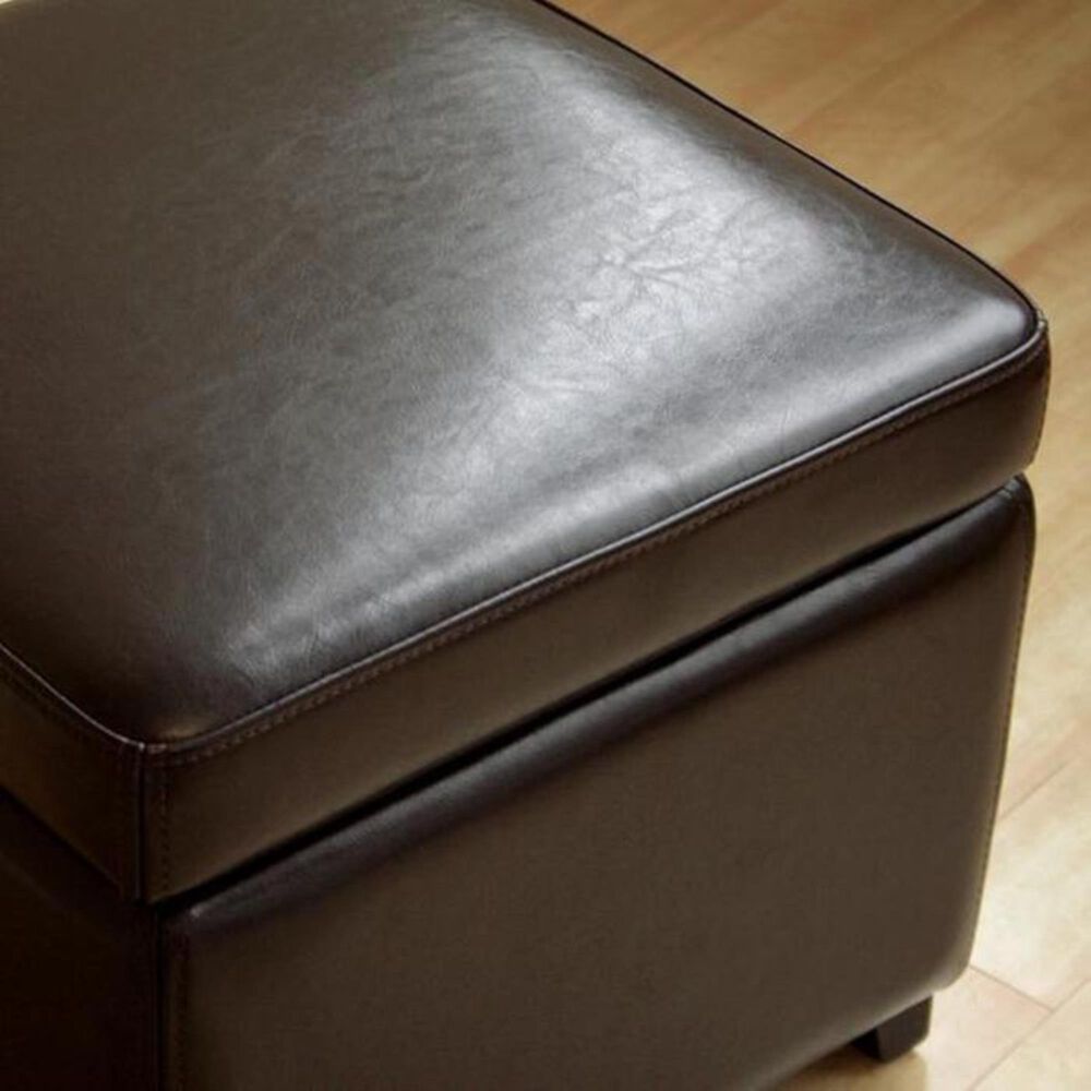 Baxton Studio Full Leather Small Storage Cube Ottoman in Dark Brown