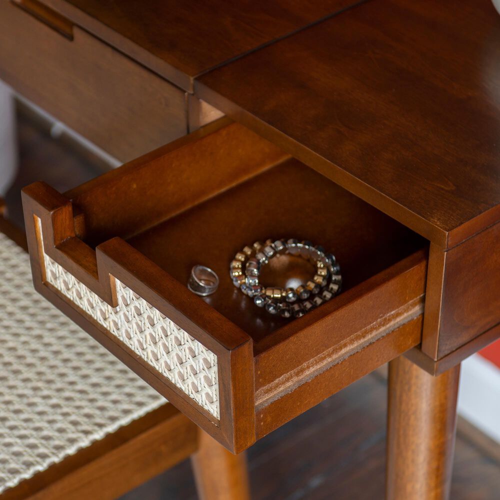 Linon Home Decor Camila Vanity with Stool in Walnut, , large