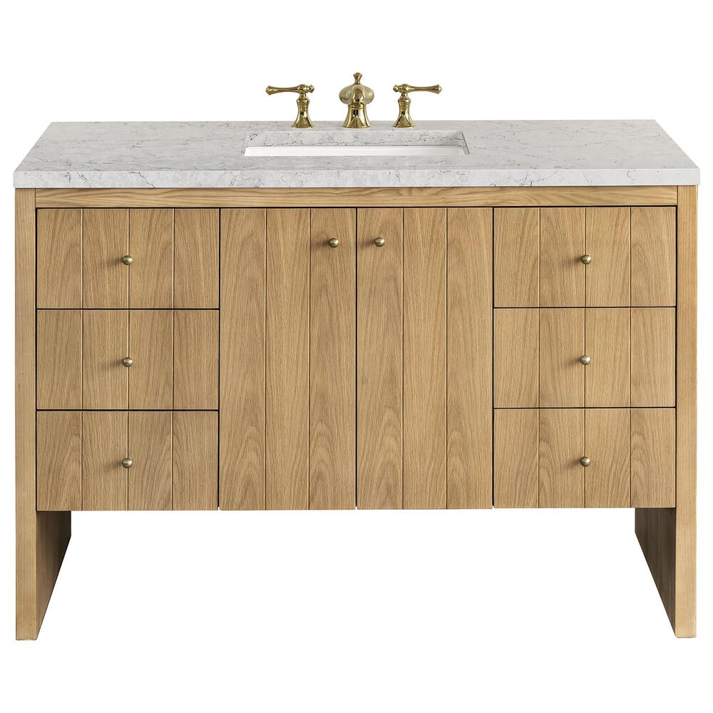 James Martin Vanities Hudson 48" Single Bathroom Vanity in Light Natural Oak with 3 cm Eternal Jasmine Pearl Quartz Top and Rectangular Sink, , large
