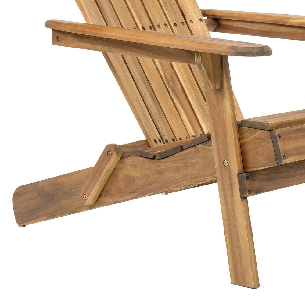 Hearth and Haven Outdoor Folding Adirondack Chair with Slatted Back and Wide Armrests in Teak, , large