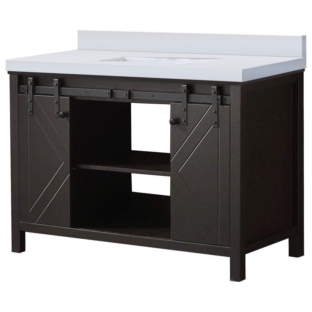 Lexora Home Marsyas 48&quot; Single Bathroom Vanity in Brown with 2 cm White Cultured Marble Top and Rectangular Sink, , large
