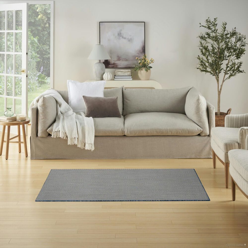 Nourison Courtyard Ivory and Blue 3&#39; x 5&#39; Indoor/Outdoor Area Rug, , large