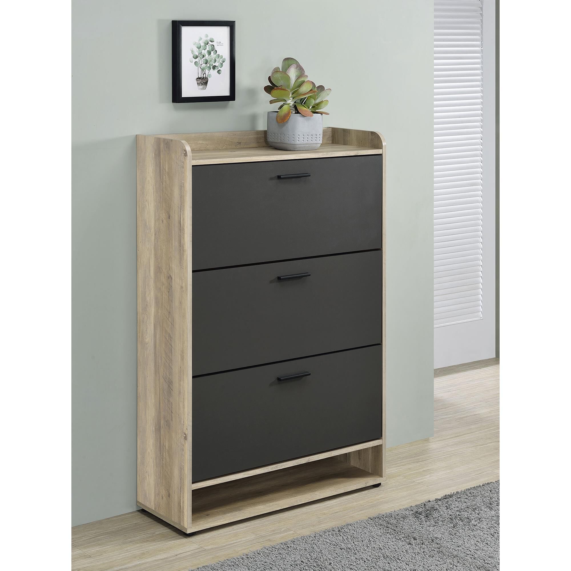 Pacific Landing Denia 3 Tier Shoe Storage Cabinet in Antique Pine and Grey NFM