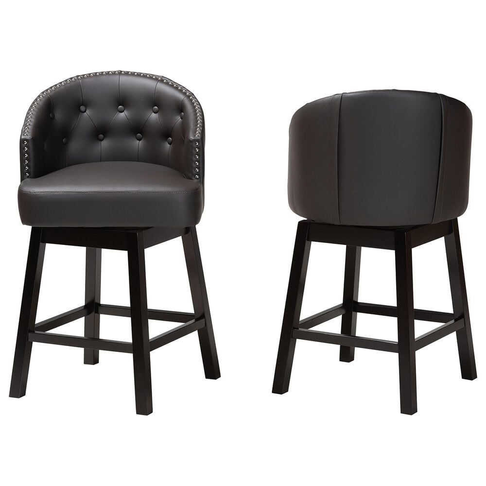 Baxton Studio Theron Swivel Counter Stool with Dark Brown Cushion in Espresso Brown (Set of 2), , large