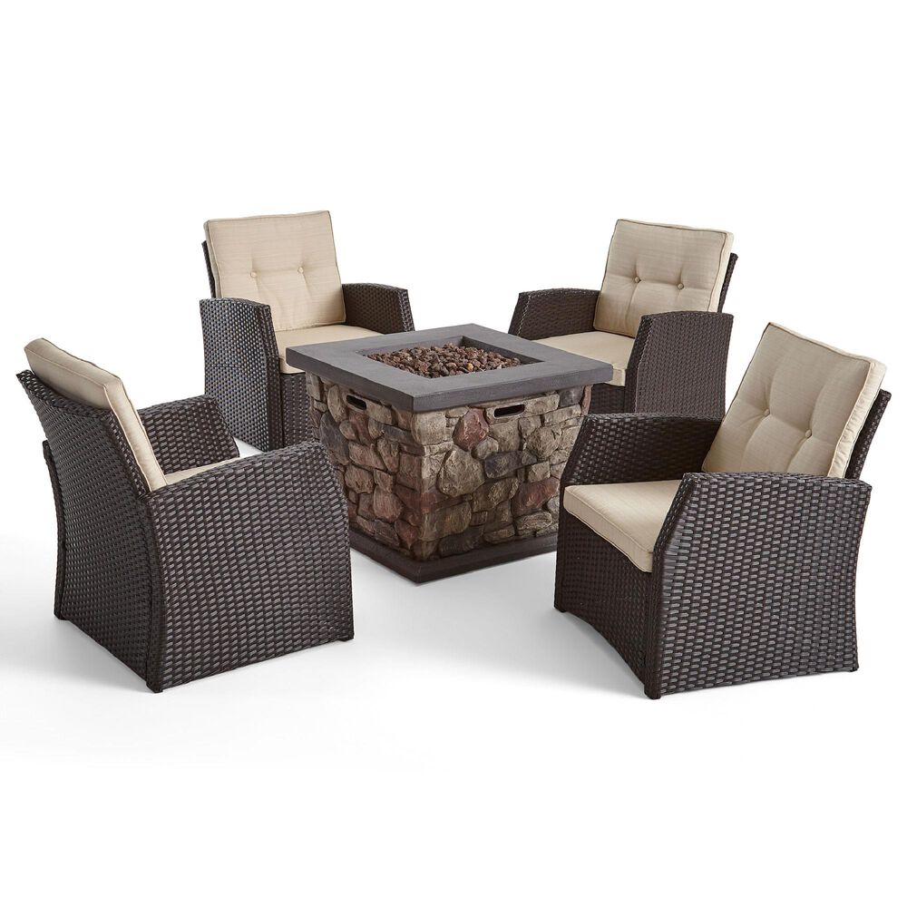 Noble House St. Marta 5-Piece Patio Fire Pit Chat Set in Beige, , large