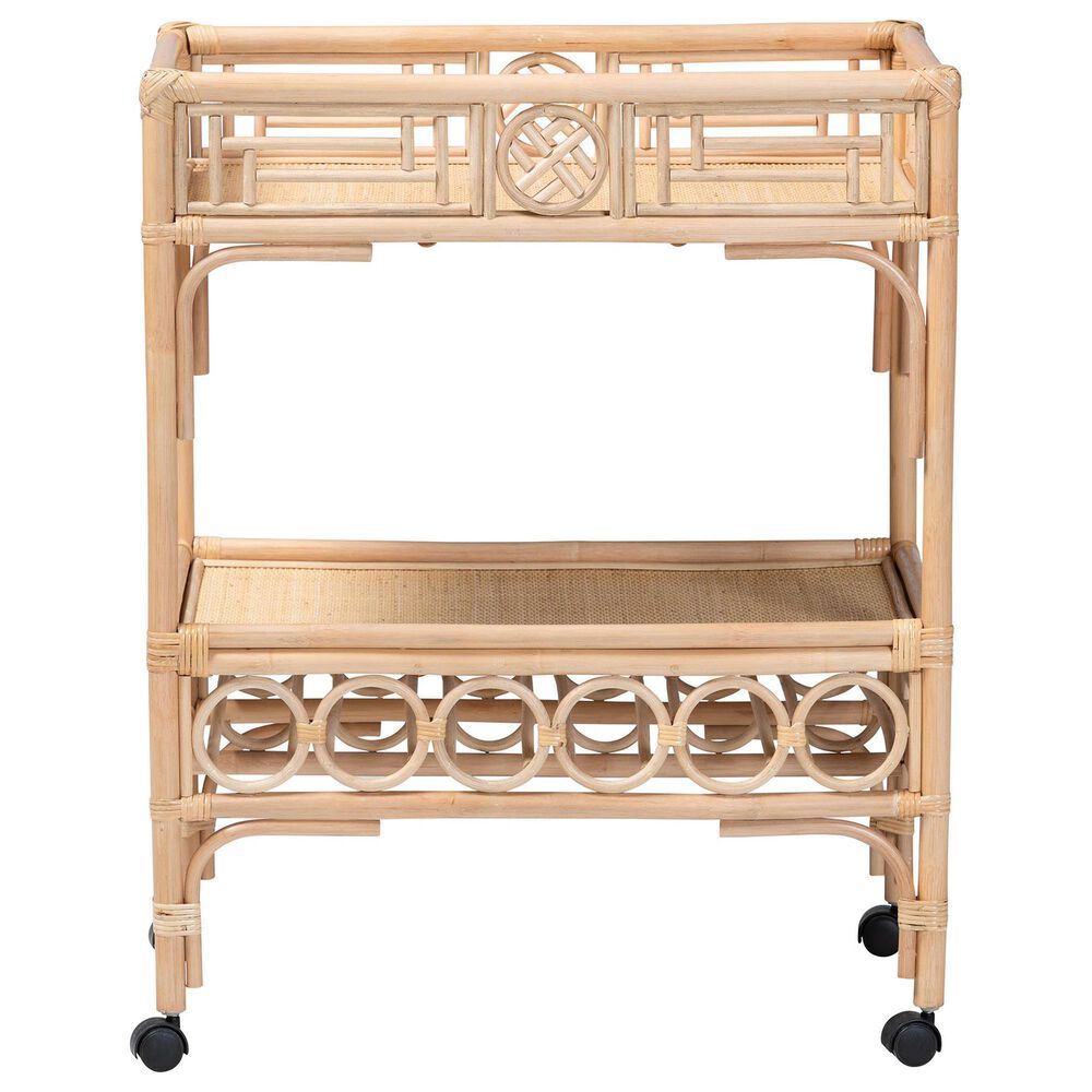 Baxton Studio Molina 2-Tier Wine Cart in Natural Brown and Black, , large