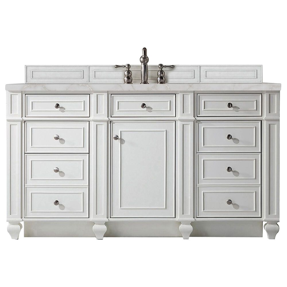 James Martin Vanities Bristol 60" Single Bathroom Vanity in Bright White with 3 cm Eternal Jasmine Pearl Silestone Top, Rectangular Sink and FreePower Wireless Charger, , large