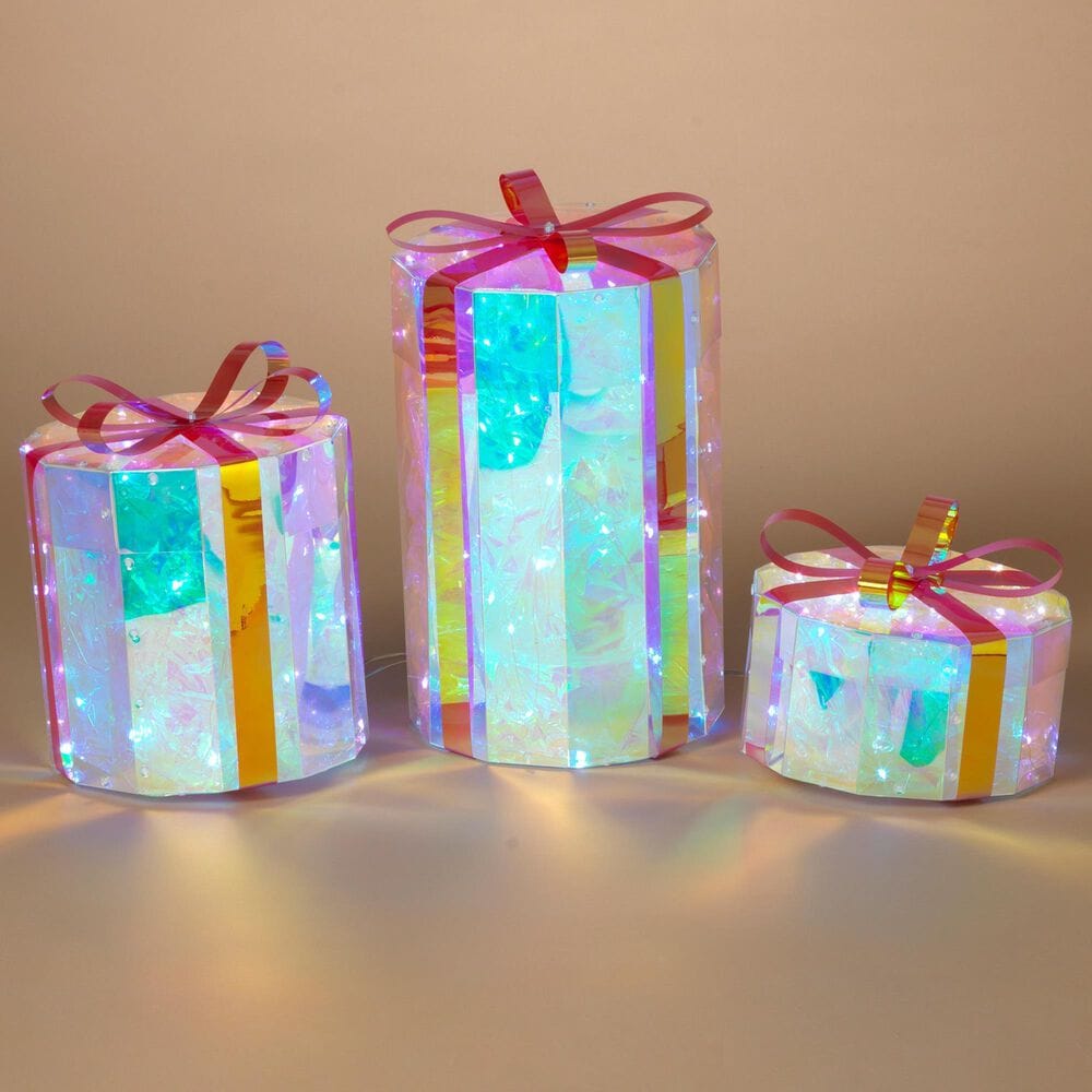 The Gerson Company 3-Piece USB Electric Lighted Holographic Gift Box Set in White, , large