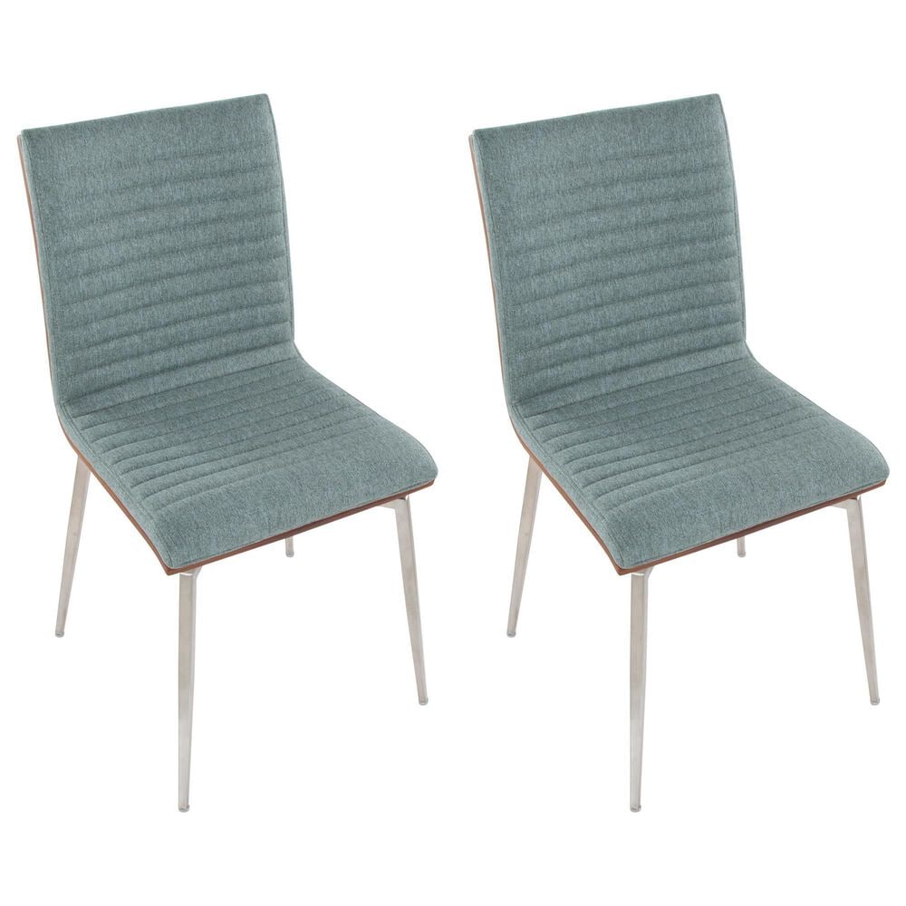 Lumisource Mason Contemporary Dining/accent Chair with Swivel in Stainless Steel, Walnut Wood, and Green Fabric - Set of 2, , large
