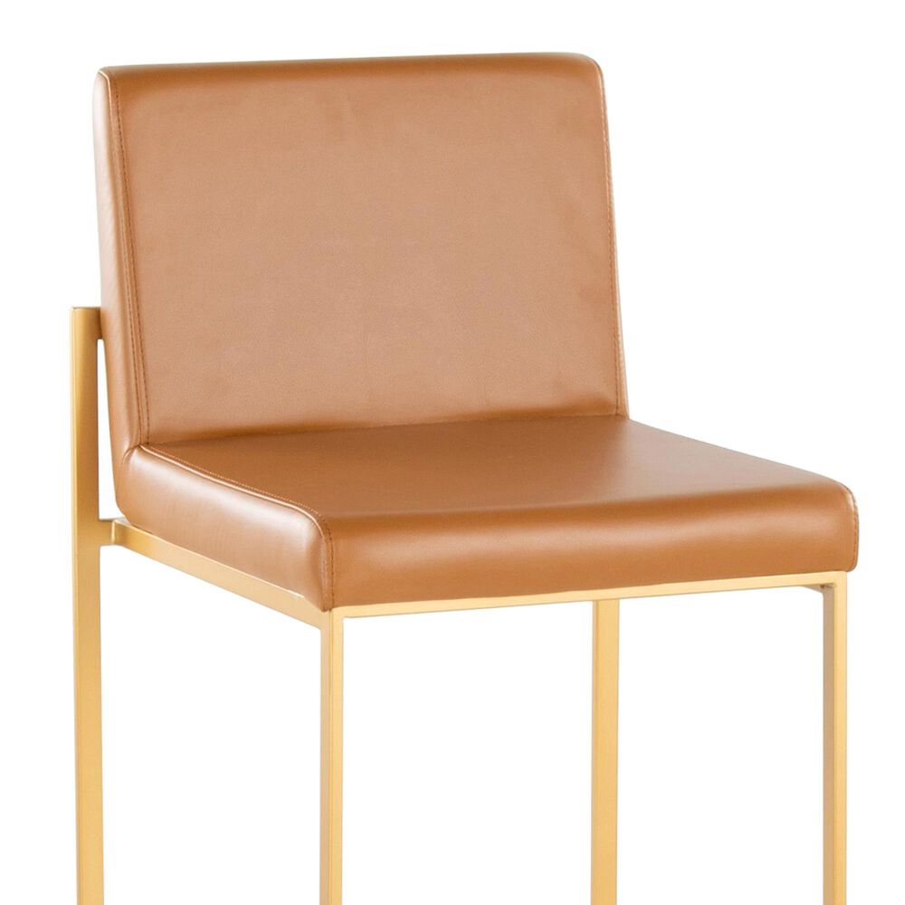 Lumisource Fuji High Back Barstool with Camel Faux Leather in Gold &#40;Set of 2&#41;, , large