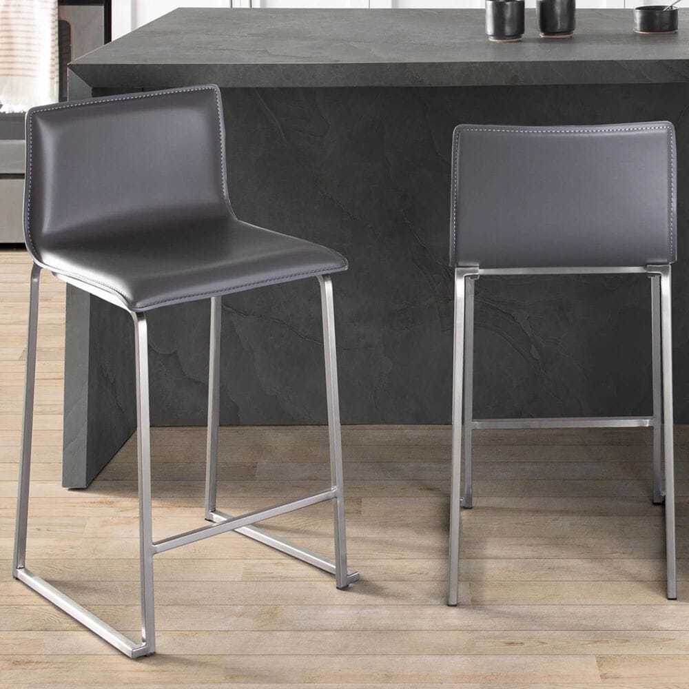 Lumisource Mara Counter Stool with Grey Cushion in Stainless Steel &#40;Set of 2&#41;, , large