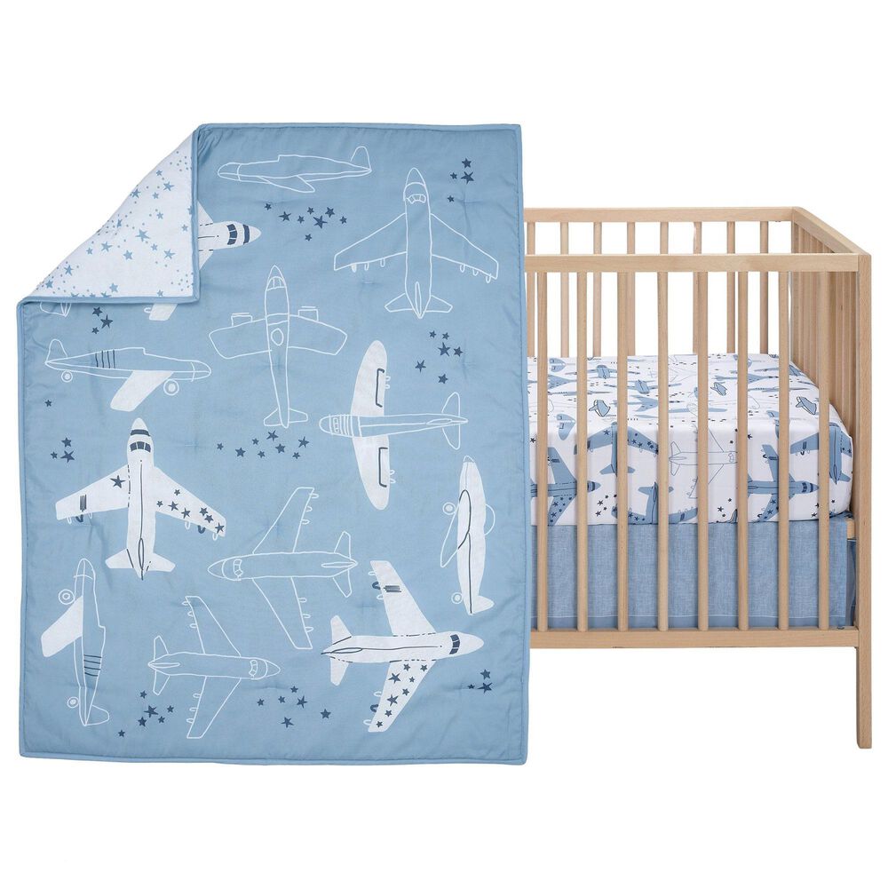 Lambs and Ivy Little Aviator 3-Piece Crib Bedding Set in Blue and White, , large