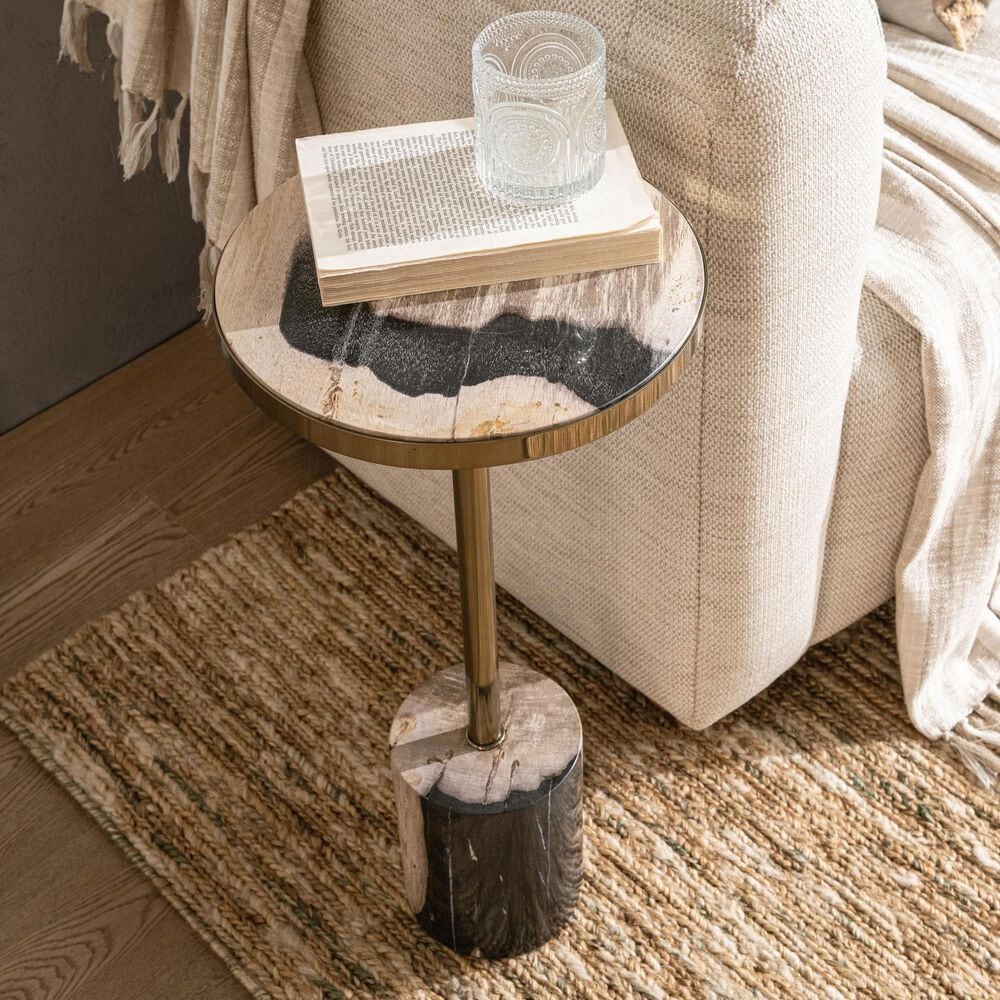 Classic Home Jordyn 12" Round Accent Table in Molten Husk and Brass, , large