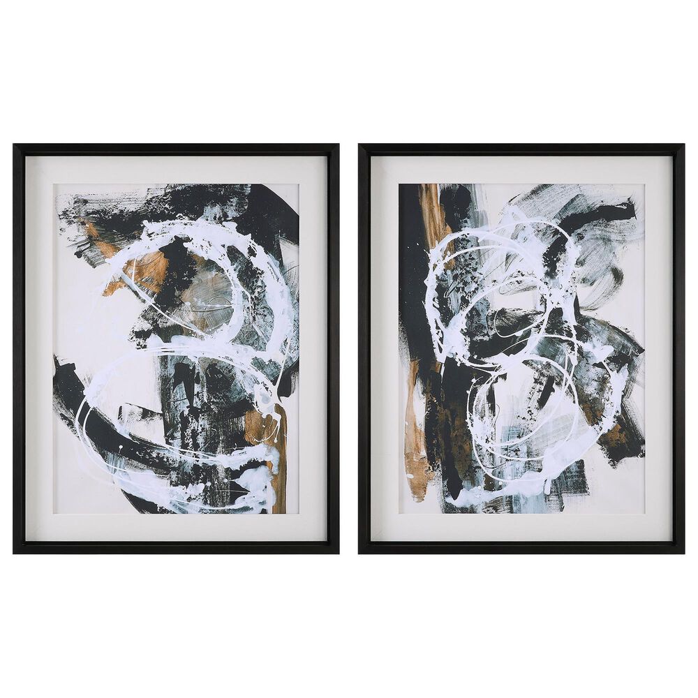 Uttermost Winterland 39" x 31" Abstract Wall Art in Ochre, Deep Charcoal and White (Set of 2), , large