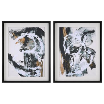 Uttermost Winterland 39" x 31" Abstract Wall Art in Ochre, Deep Charcoal and White (Set of 2), , large