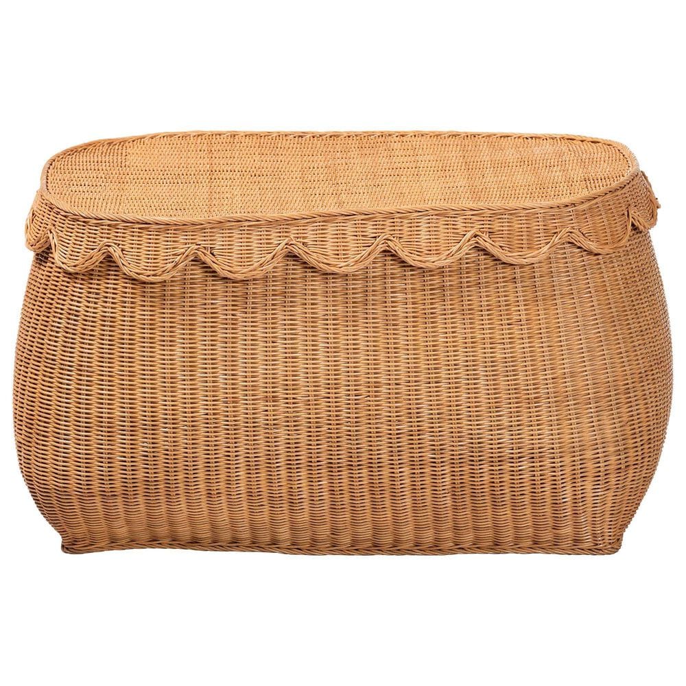 Baxton Studio Ayleen Large Basket with Scalloped Lid in Light Honey, , large